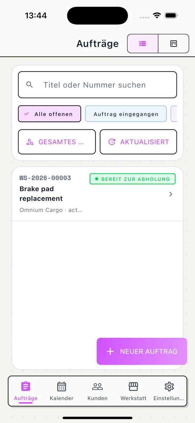 Auftragstafel